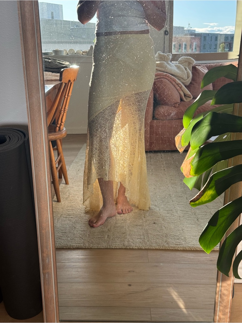 SHEIN Gold Asymmetrical Lace Maxi Skirt